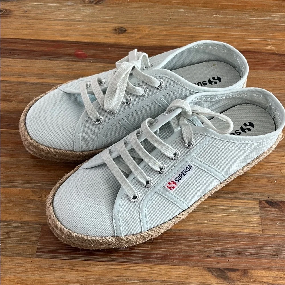 Superga Pale Blue Canvas Espadrille Lace-Up Sneakers Size 6